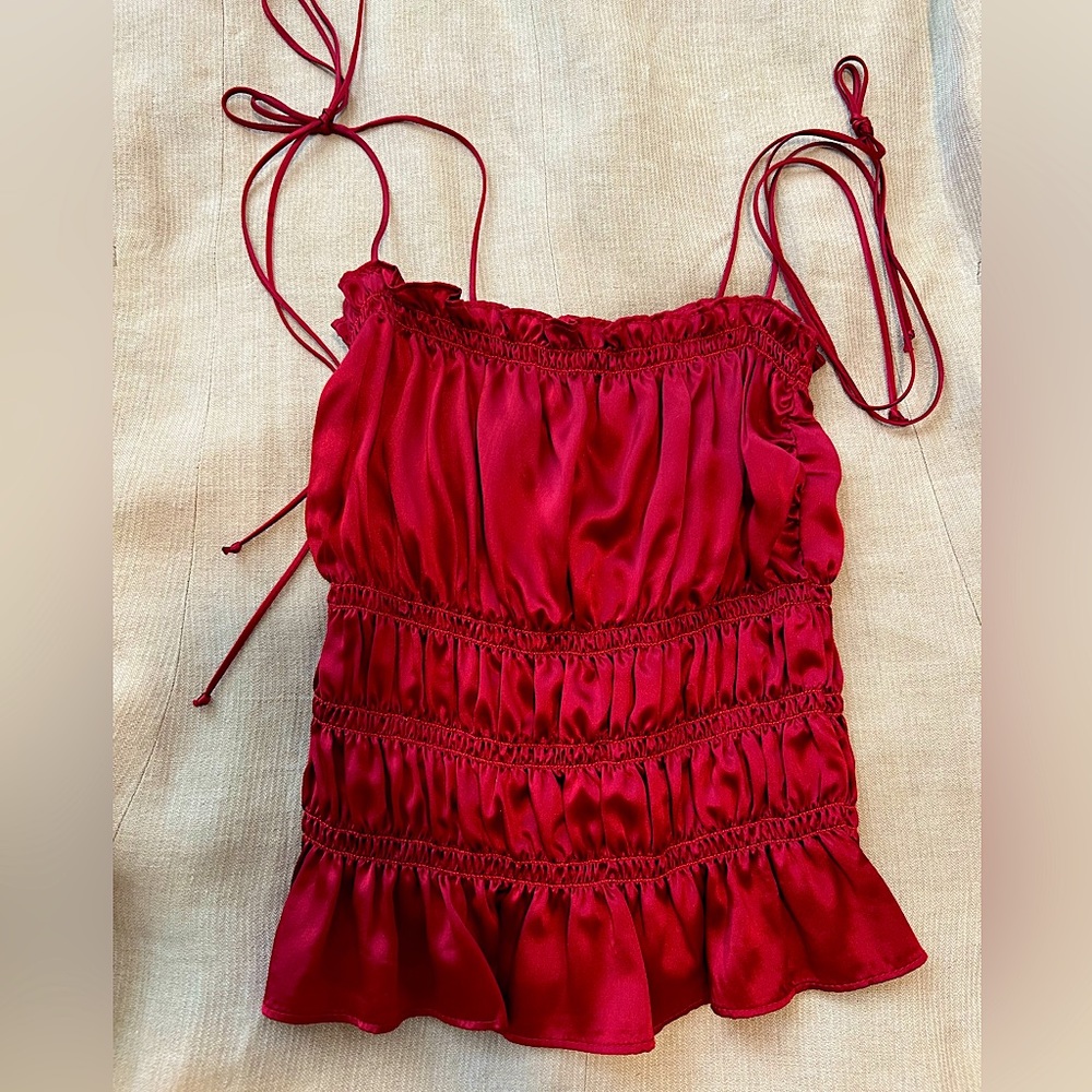 SOLD Reformation 100% silk Viviana Top Ruched